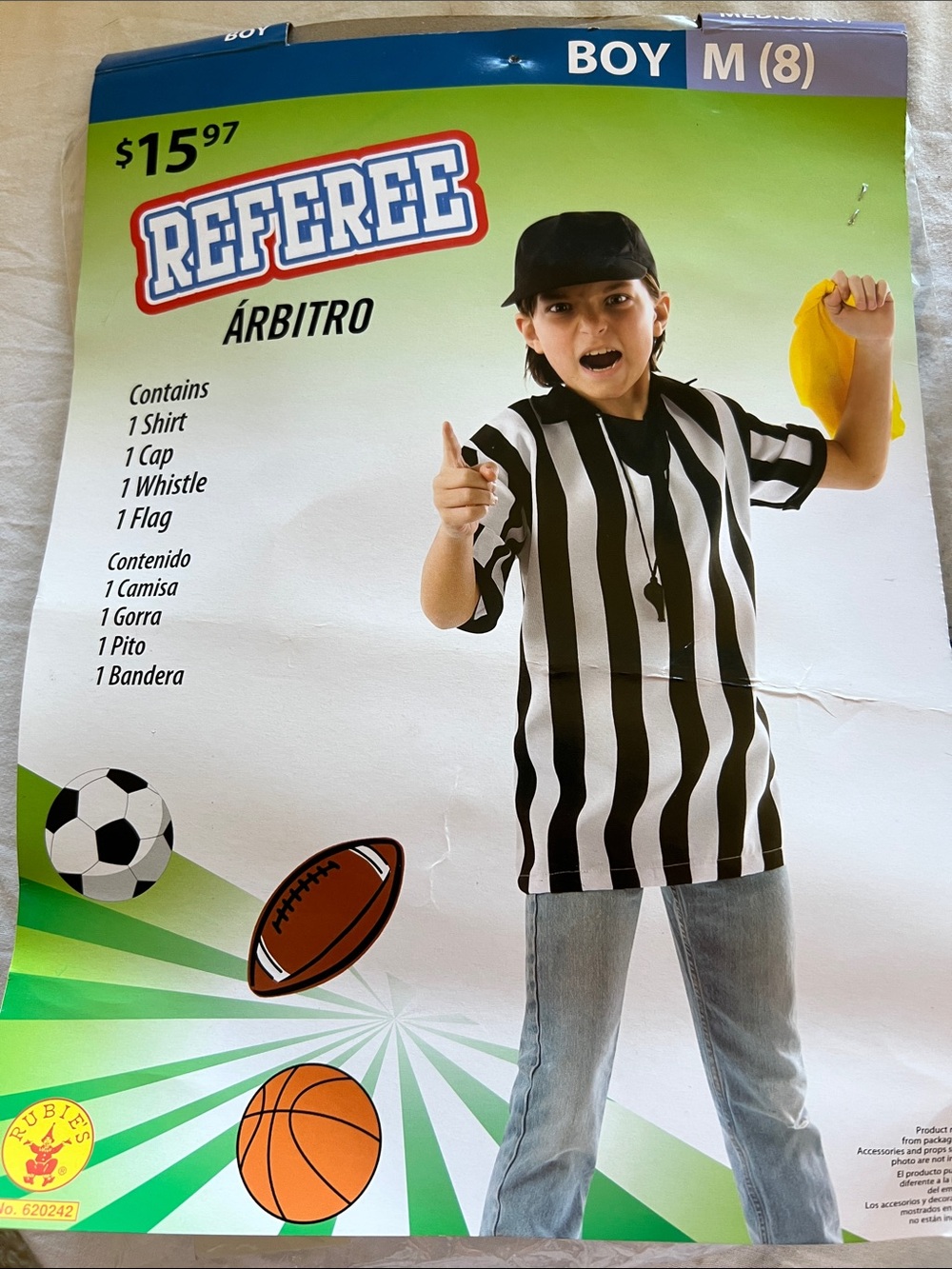 Rubie's Kids Referee Costume Black & White Striped Shirt with Cap